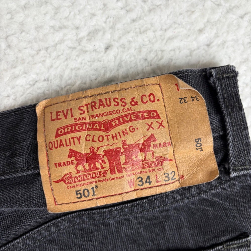 Y2K Levis 501xx Straight Fit Jeans Mens 34x32 (32x30) Black Denim Button Fly - Picture 2 of 9
